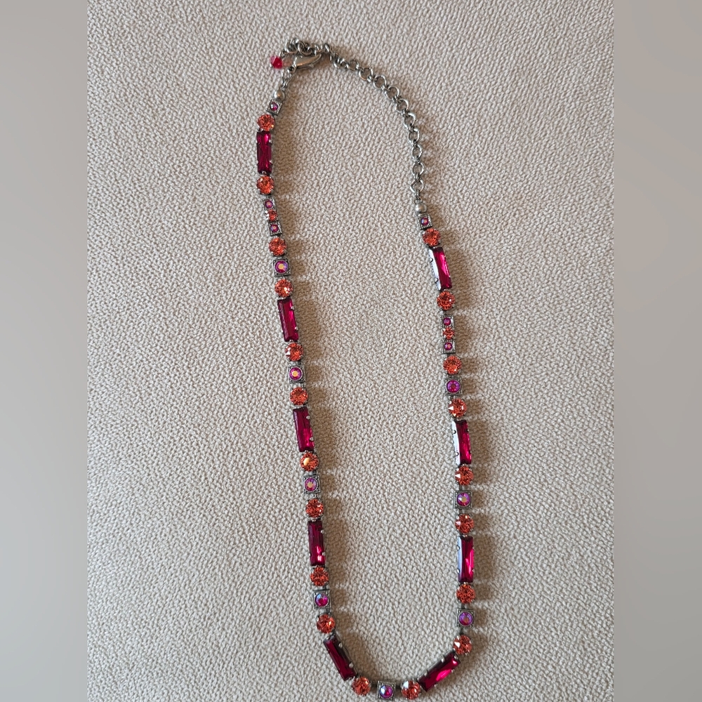 Sorrelli Crystal Necklace -Ruby Red & Coral Rhinestones -Adjustable - Picture 6 of 9